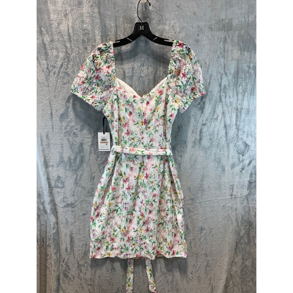 Kensie Women White Floral Lace Puff Sleeve Mini Dress KDUP3728 Size 12 NWT